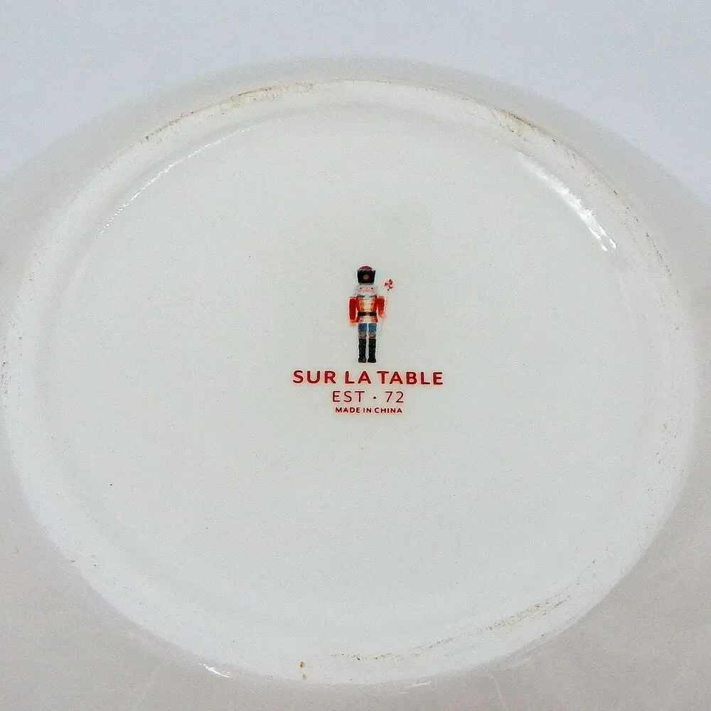 Sur La Table Nutcracker Pine Poinsetta Bow Serving Bowl 10-1/2 Inch